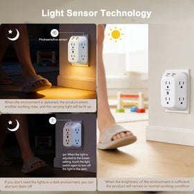 JcBlaon Outlet Extender night light emits a warm glow in a room