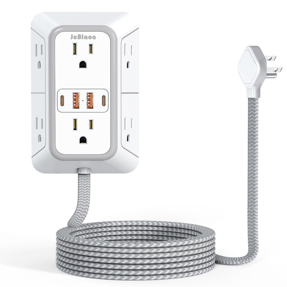 JcBlaon power strip with 6 outlets and USB ports, ideal for dorm desks