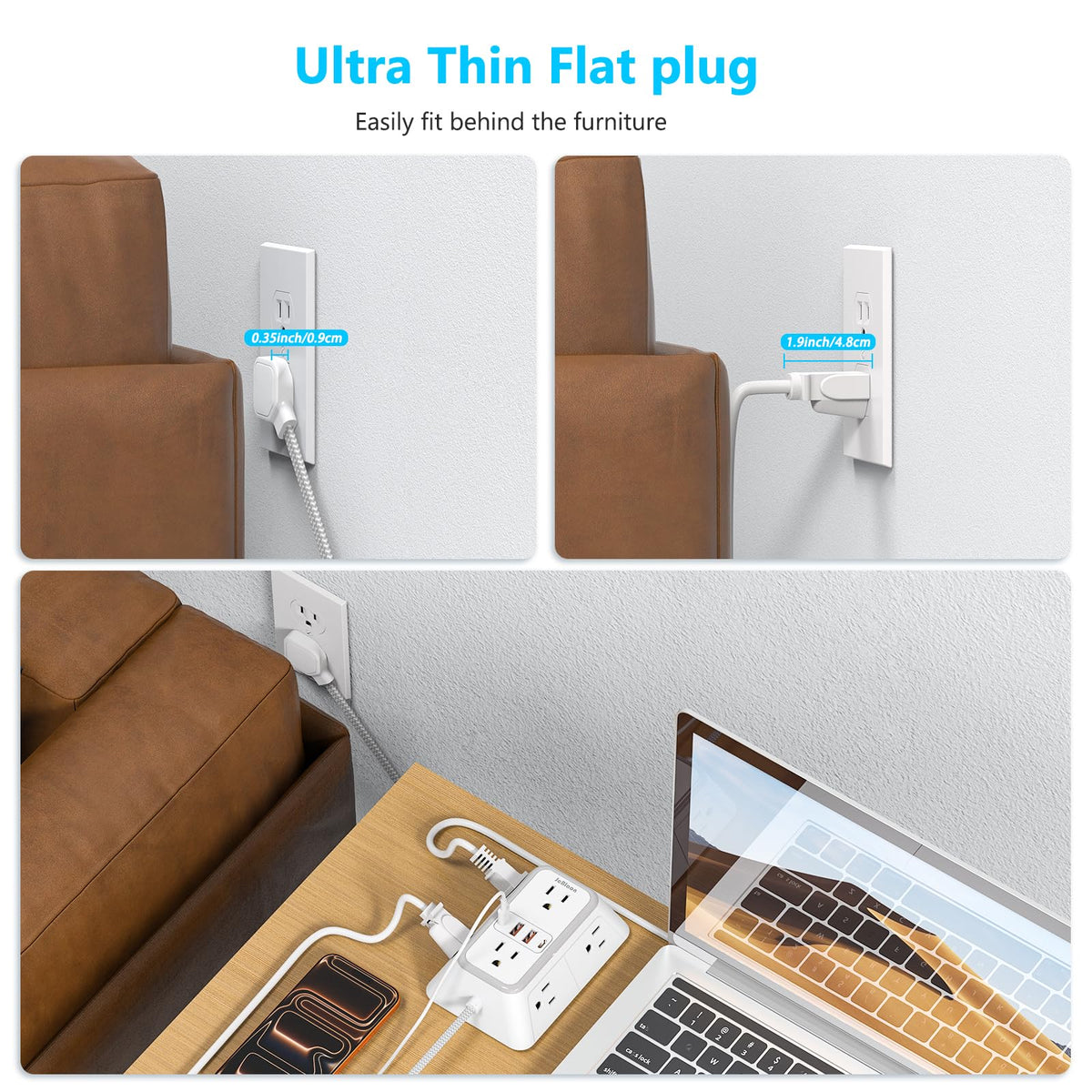 JcBlaon dorm and travel friendly power strip for cramped spaces