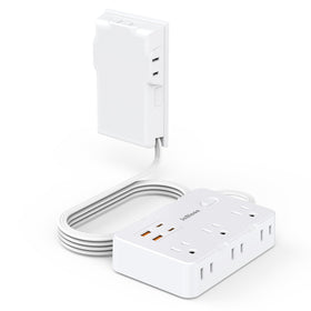 JcBlaon power strip front view showing six outlets for organized charging