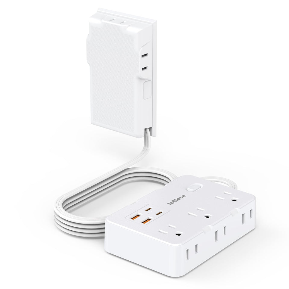JcBlaon power strip front view showing six outlets for organized charging