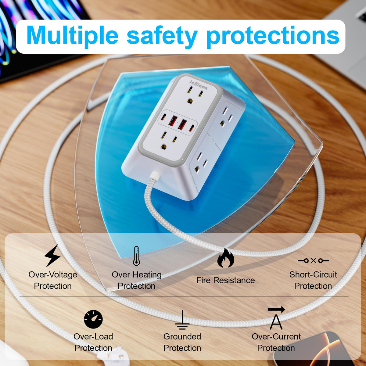 JcBlaon surge protection guards connected devices from surges and spikes