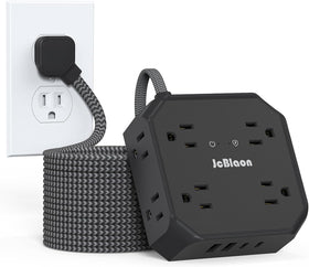 JcBlaon surge protector with eight outlets and four USB ports for clutter-free charging.