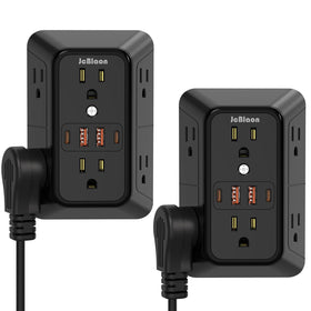 JcBlaon surge protector with 6 outlets and 4 USB ports for organized charging.