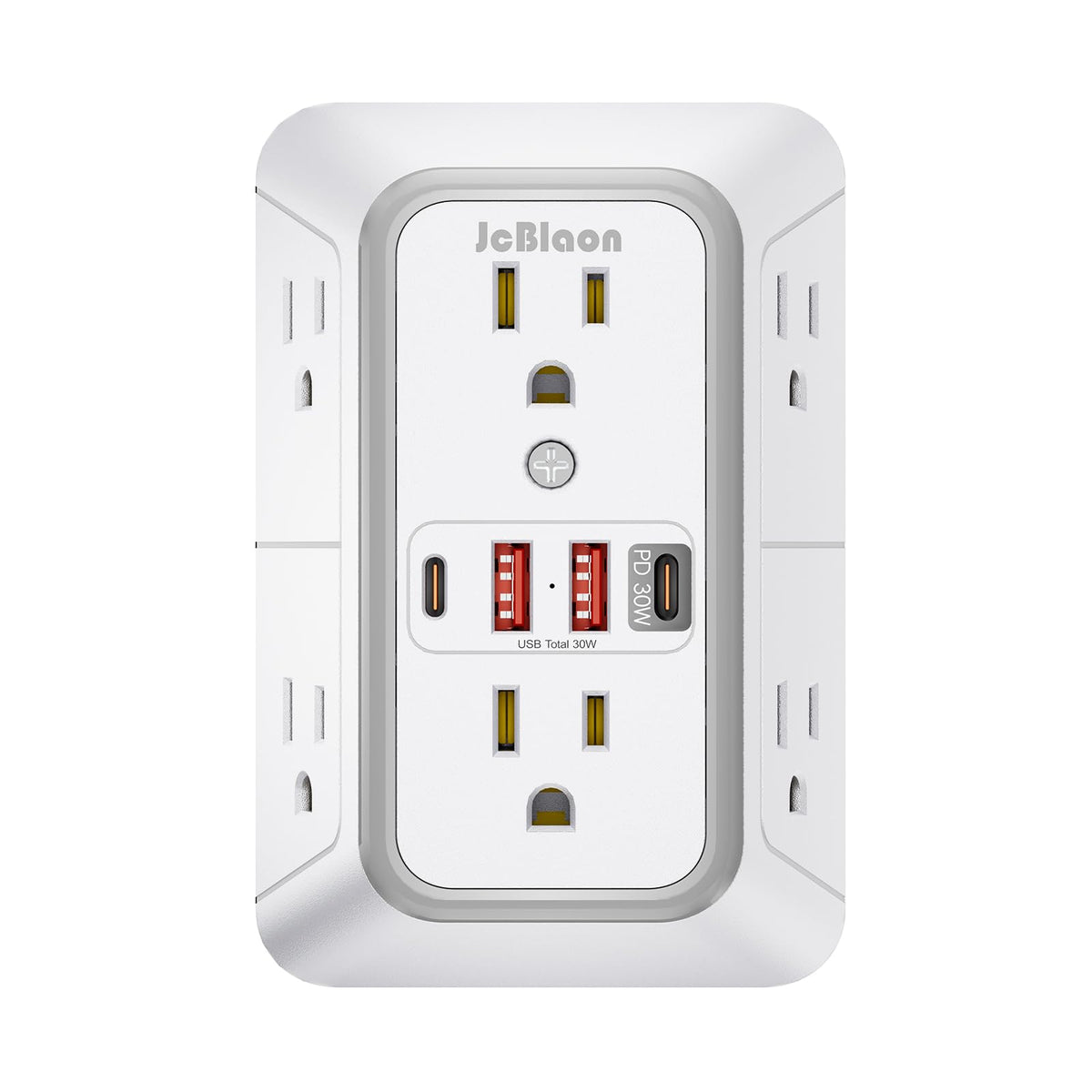 JcBlaon surge protector outlet extender with 6 outlets and 4 USB ports for versatile charging.