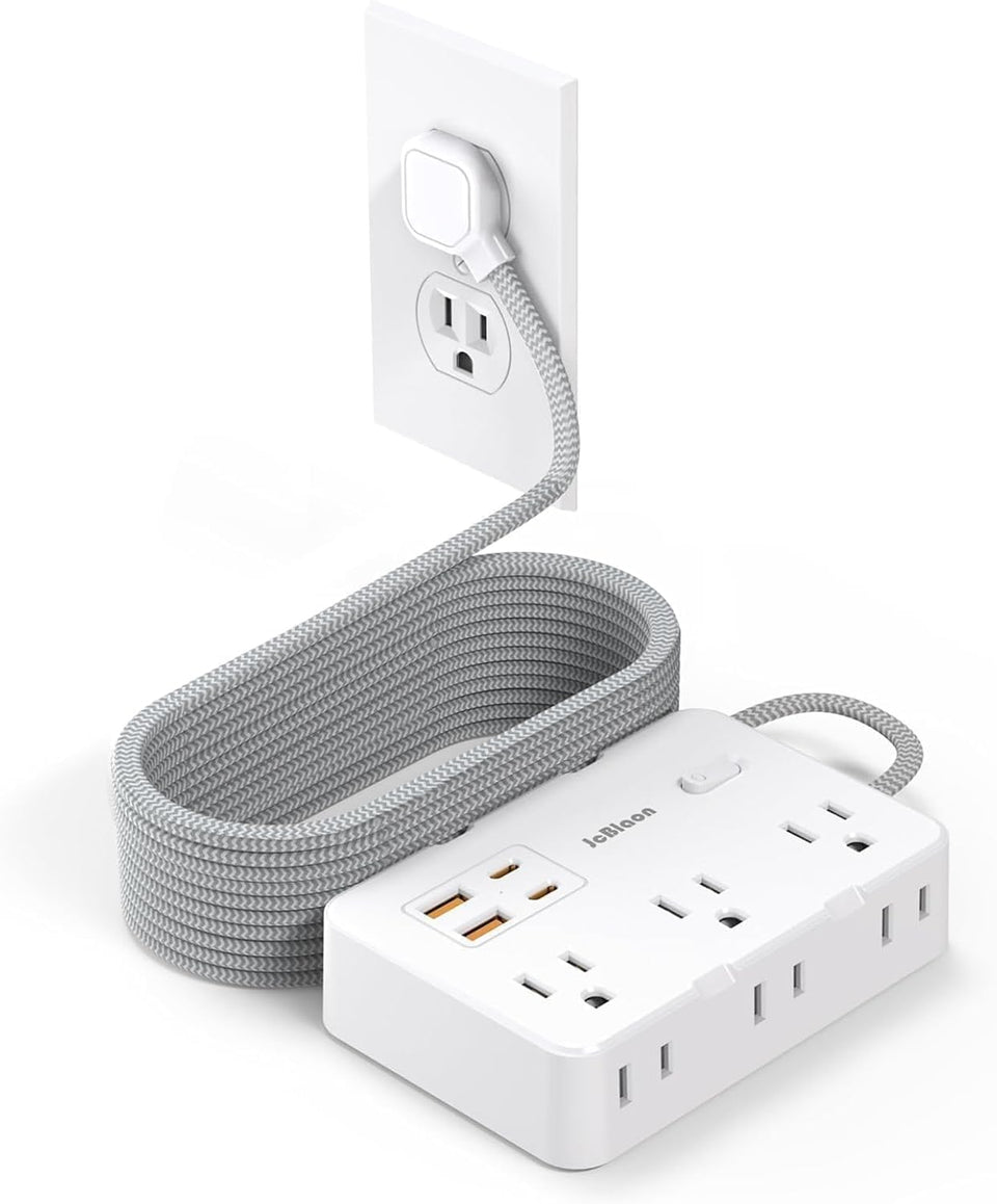 JcBlaon surge protector front view with 15 ft cord for desks