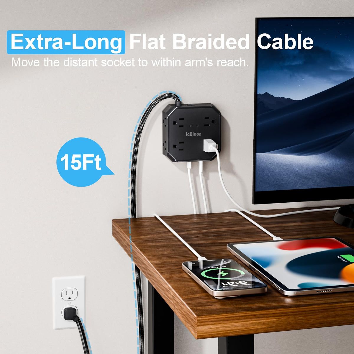 JcBlaon 900-joule protection guards connected devices against power surges.