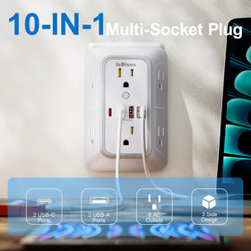 JcBlaon three-sided 1050J surge protection protects devices during travel and home use.