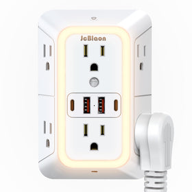 JcBlaon wall outlet extender with night light provides gentle illumination for bedrooms.