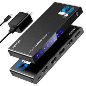 JCHICI HDMI Splitter 1x4 connects PS5, Xbox, and Apple TV to four displays simultaneously