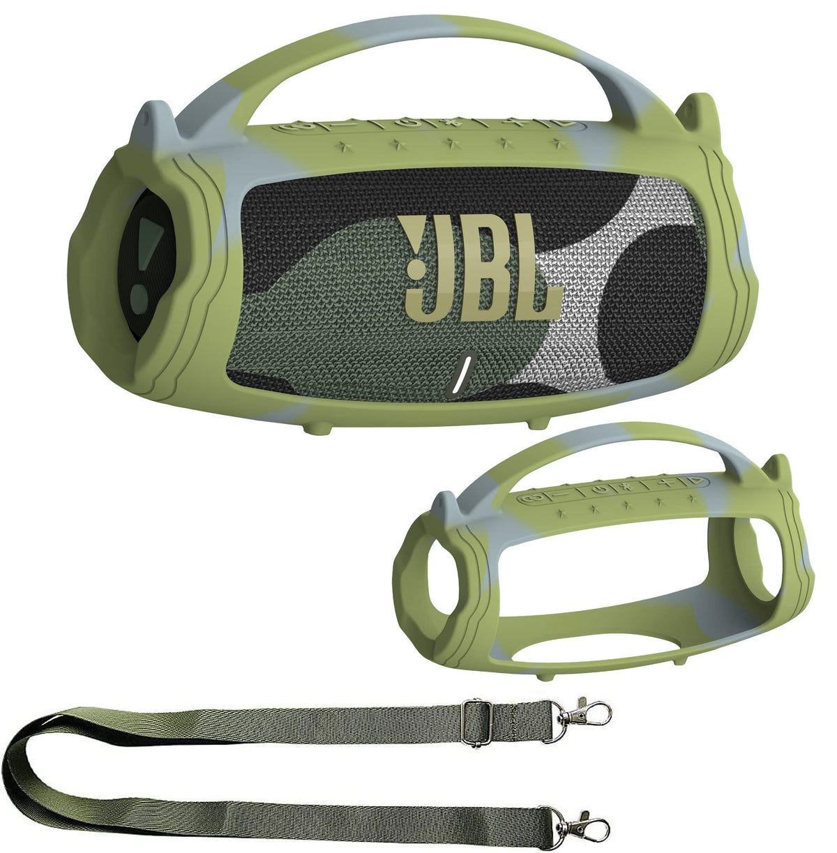 JCHPINE camouflage silicone cover for JBL Charge 5 protects against bumps during travel.