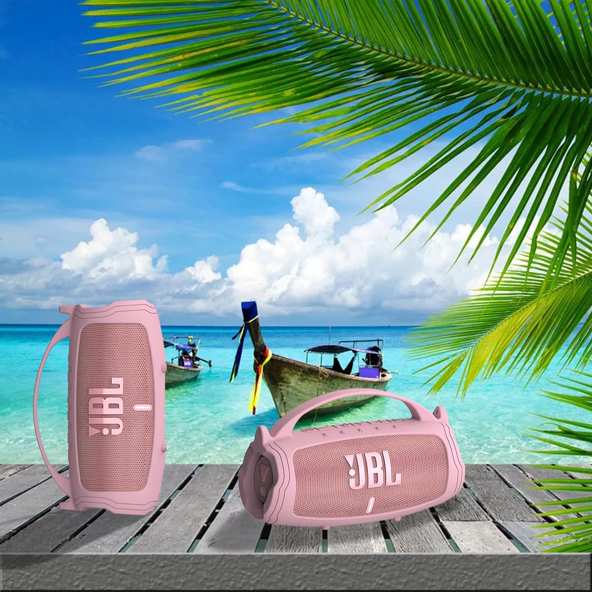 Durable pink silicone shell closeup protects Charge 5 from bumps and scratches.