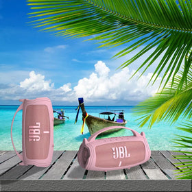 Durable pink silicone shell closeup protects Charge 5 from bumps and scratches.