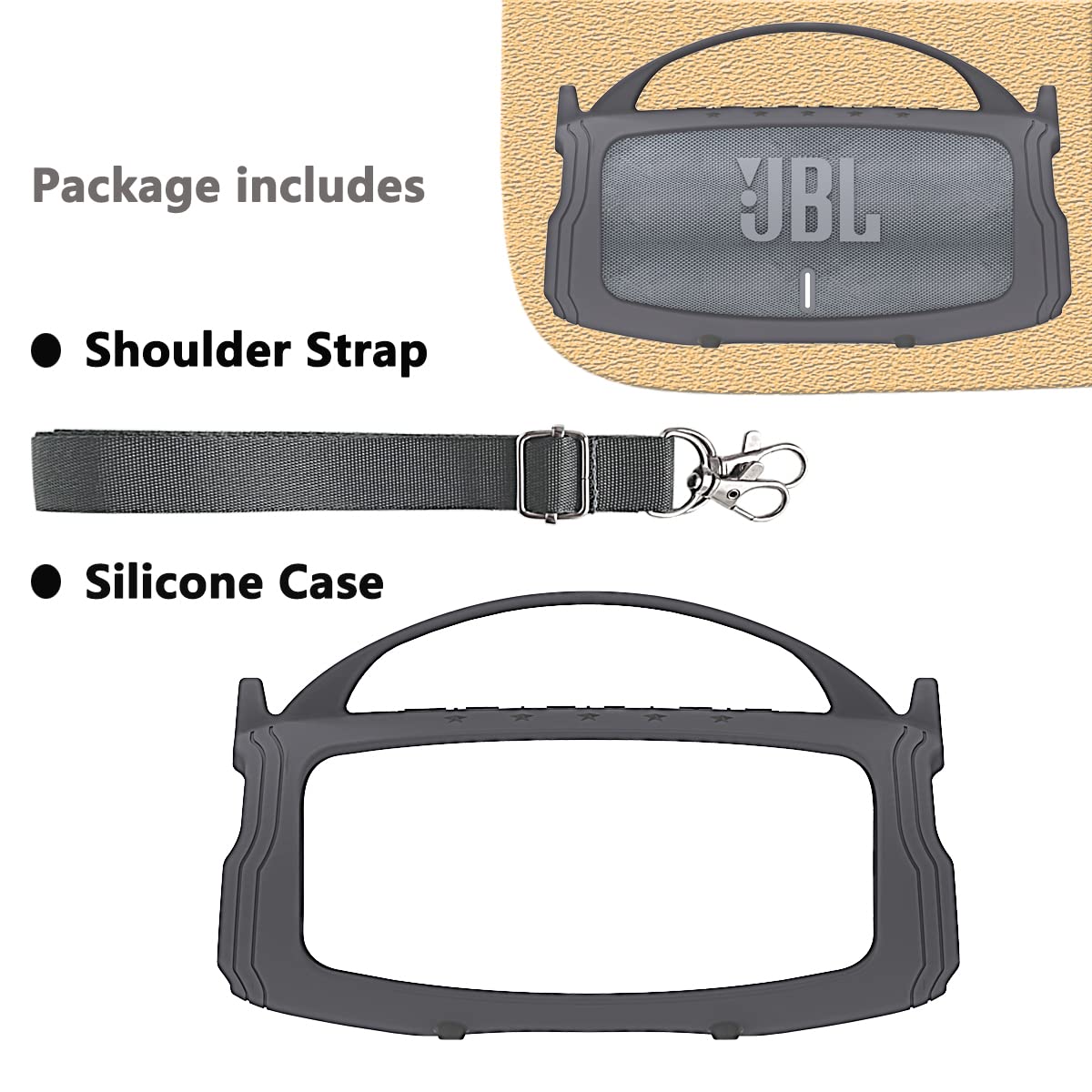 JCHPINE JBL Charge 5 silicone cover back view enhances grip and protection during transport