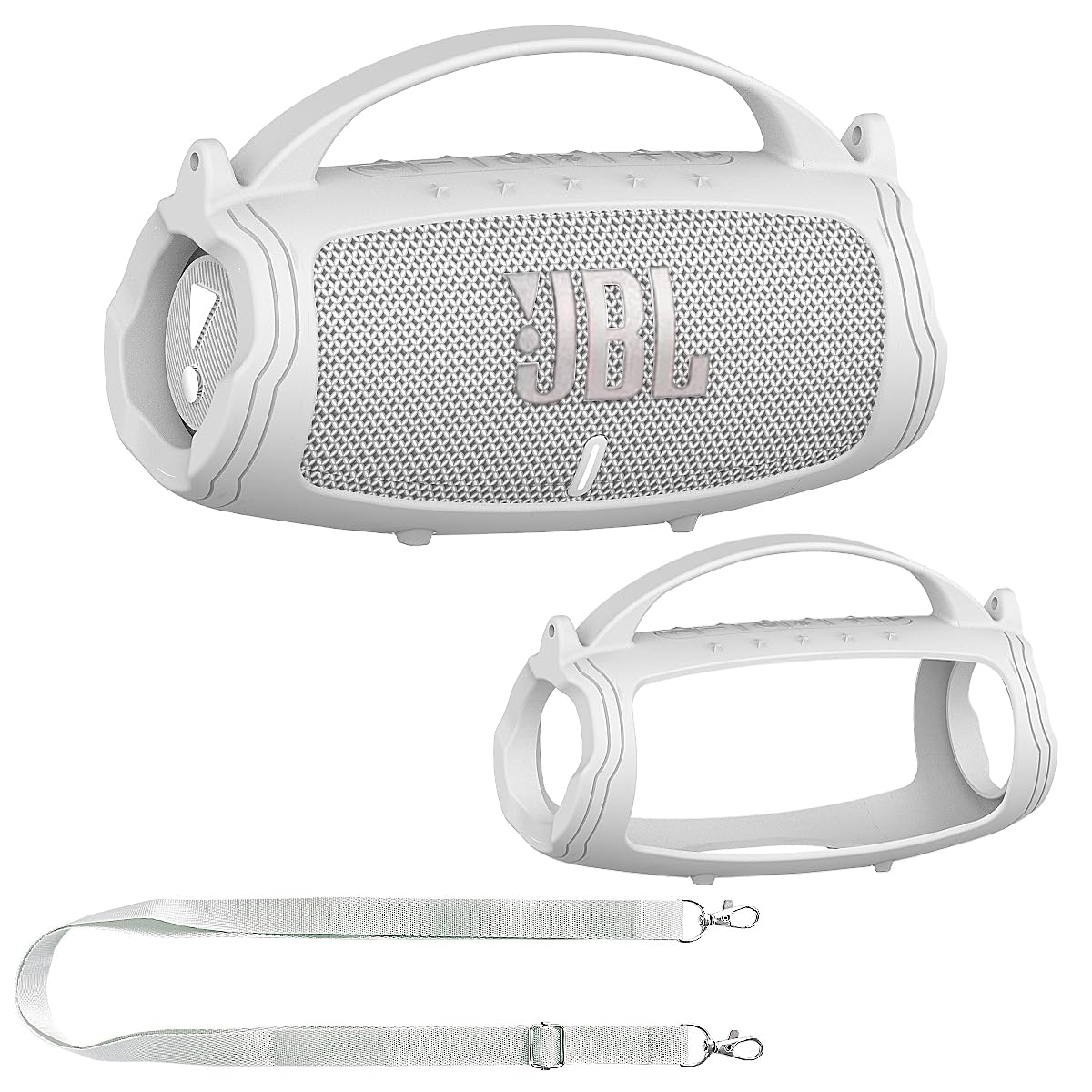 JCHPINE silicone cover for JBL Charge 5 — front view with carry handle for portable protection