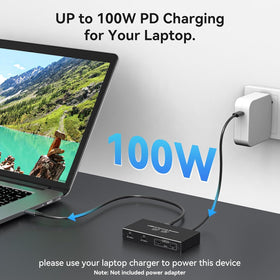 JCYMELE hub with 100W PD cable demonstrating fast laptop charging