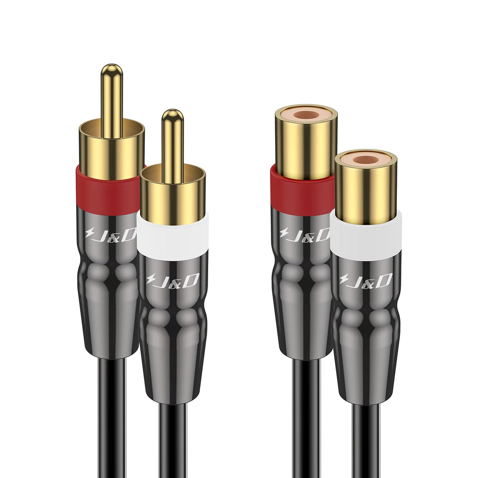 J&D 2RCA extension front view showing both male and female ends for flexible connections