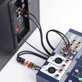 J&D 15-foot RCA cable laid flat to show full length and flexible jacket for routing