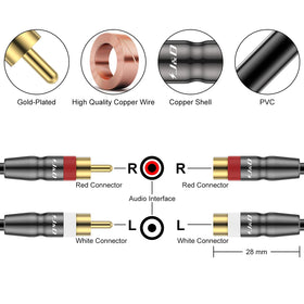 J&D gold-plated RCA connector close-up highlighting corrosion resistance and clear signal
