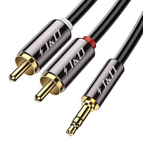 J&D 3.5mm to RCA cable with gold-plated connectors for clean speaker audio.