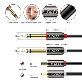 J&D dual 1/4 to dual RCA connectors for flexible AV connections.