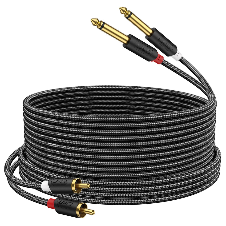 J&D gold plated dual quarter-inch to RCA cable for clean, low-loss connections.