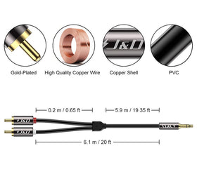 J&D heavy-duty shielded aux cable minimizes interference for clearer home theater sound.