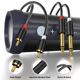 J&D nylon braid RCA to quarter-inch audio cable provides durable, tangle-free performance.