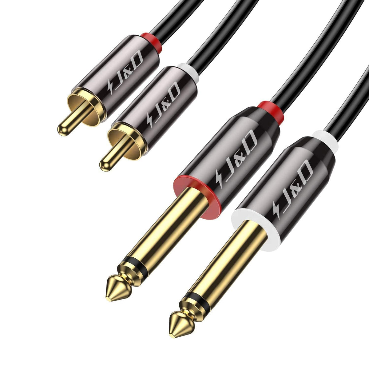 J&D quarter-to-rca cable with gold-plated copper ends for clean audio transfer.