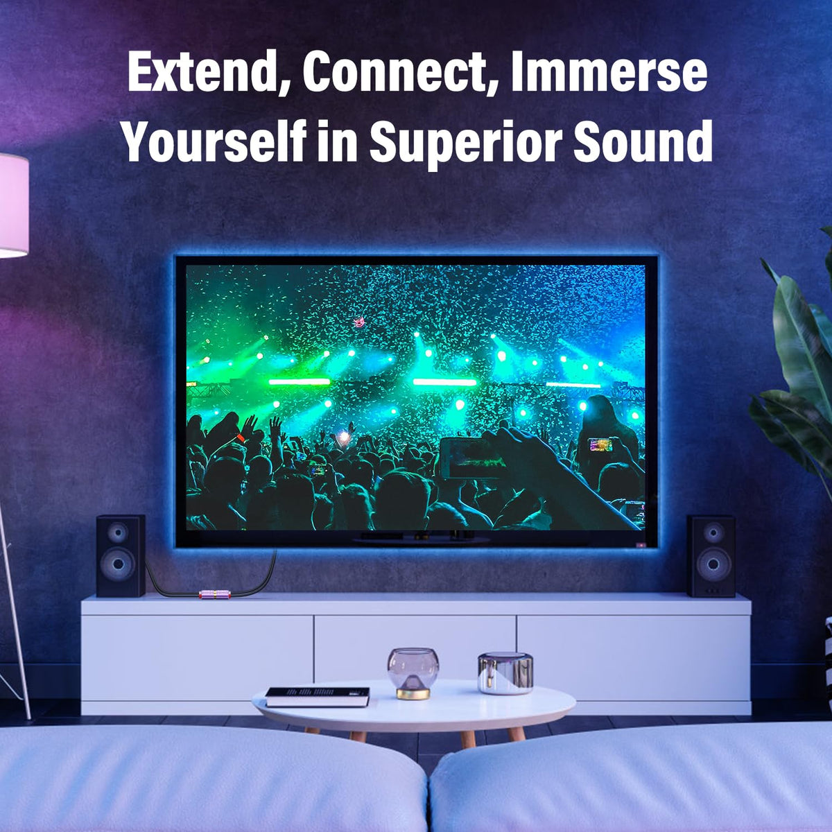 J&D 25ft RCA cable laid beside mixer and speakers for extended reach.
