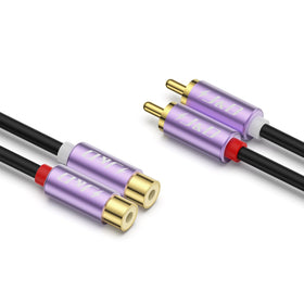 J&D RCA cable close-up with gold-plated connectors for premium audio connections and low interference.