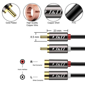 J&D RCA cable with gold-plated contacts to resist corrosion and improve sound clarity