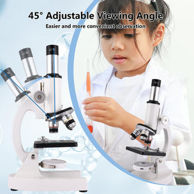 JECONE microscope includes slides and tools for experiments.