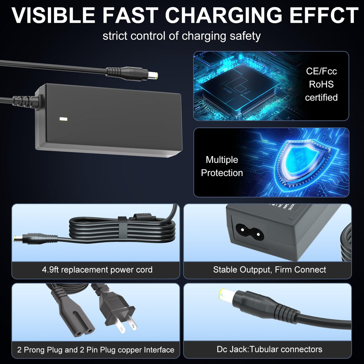 Jeestam 12V power cord provides a 6-foot reach for flexible placement.