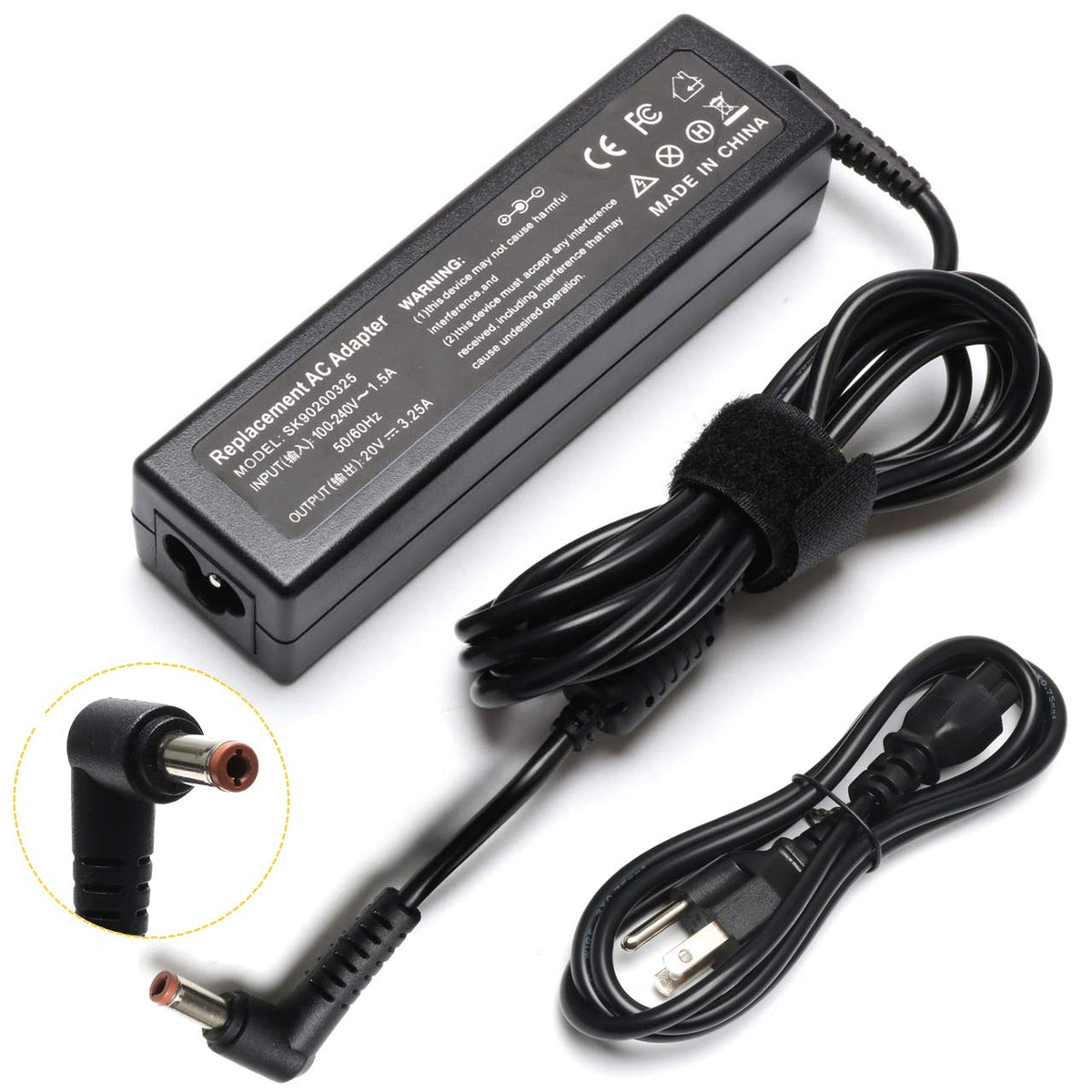 Jeestam 65W laptop charger front view, reliable power for Lenovo notebooks.