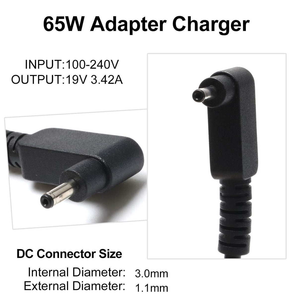 Jeestam connector closeup 3.0x1.1mm tip ensures correct fit for Acer ports