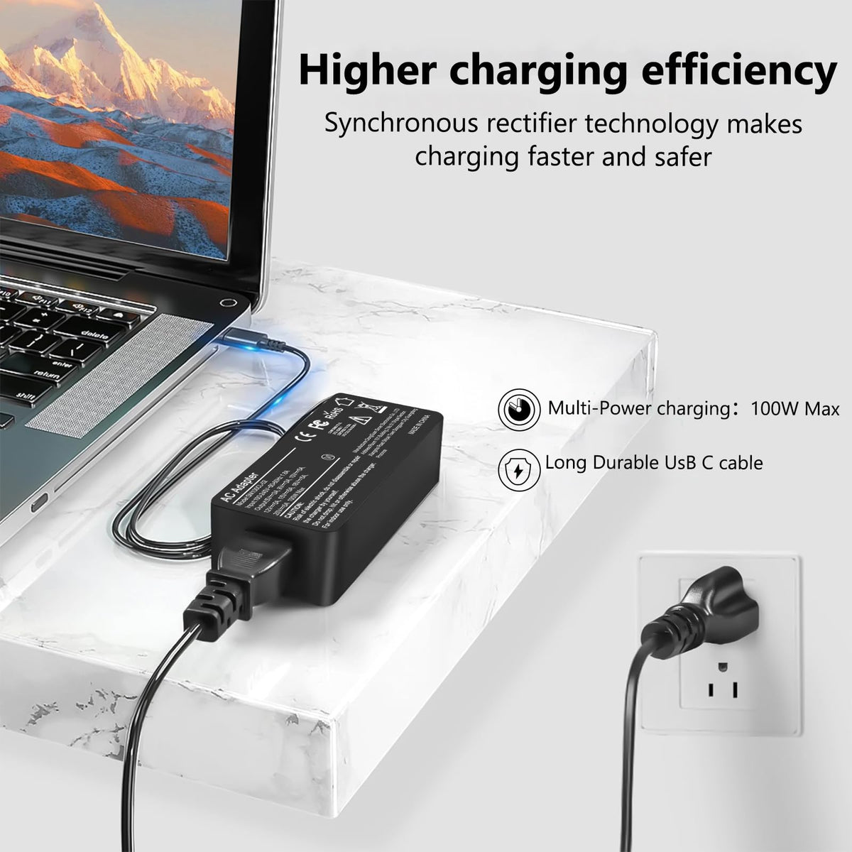 JEIBAO 100W USB-C charger angled view emphasizes sturdy build.
