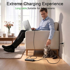 JEIBAO next to laptop illustrating compact scale and portability