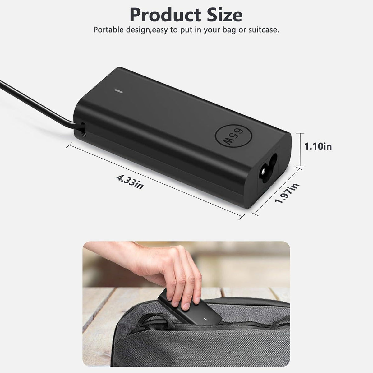 JEIBAO 65W USB-C charger with power cord, ready to plug in.
