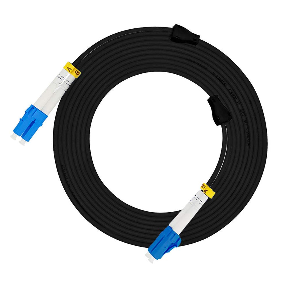 Jeirdus front view armored LC-LC cable showing rugged jacket and connectors