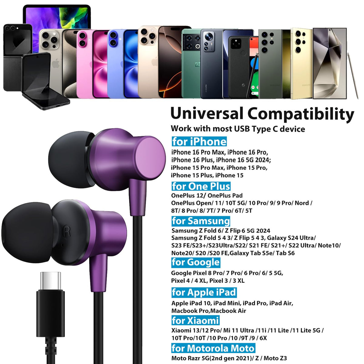 Jelanry USB-C earphones broad compatibility across devices