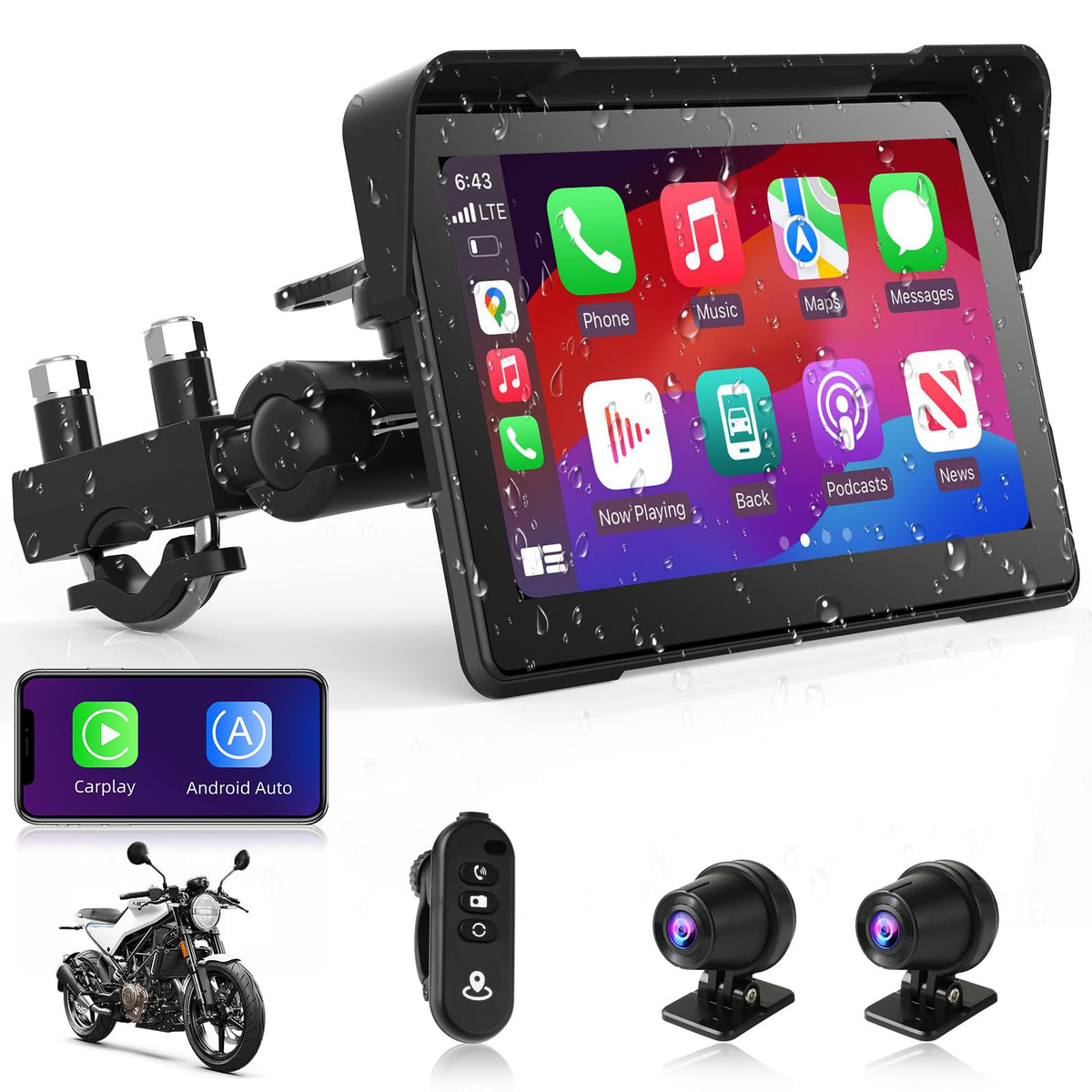 jelkuz 7-inch motorcycle CarPlay front dashcam captures road ahead