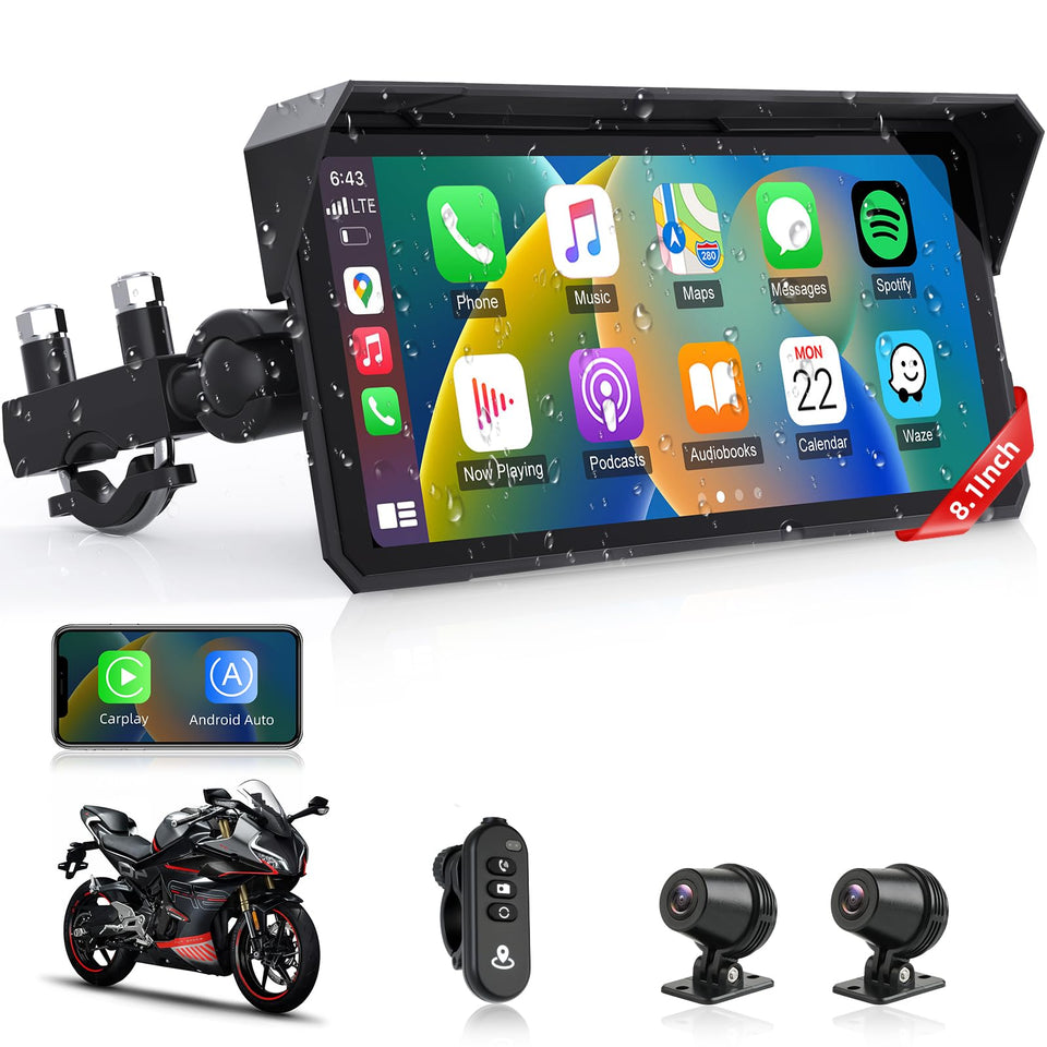 Jelkuz 8.1-inch motorcycle display for navigation and media on the go.