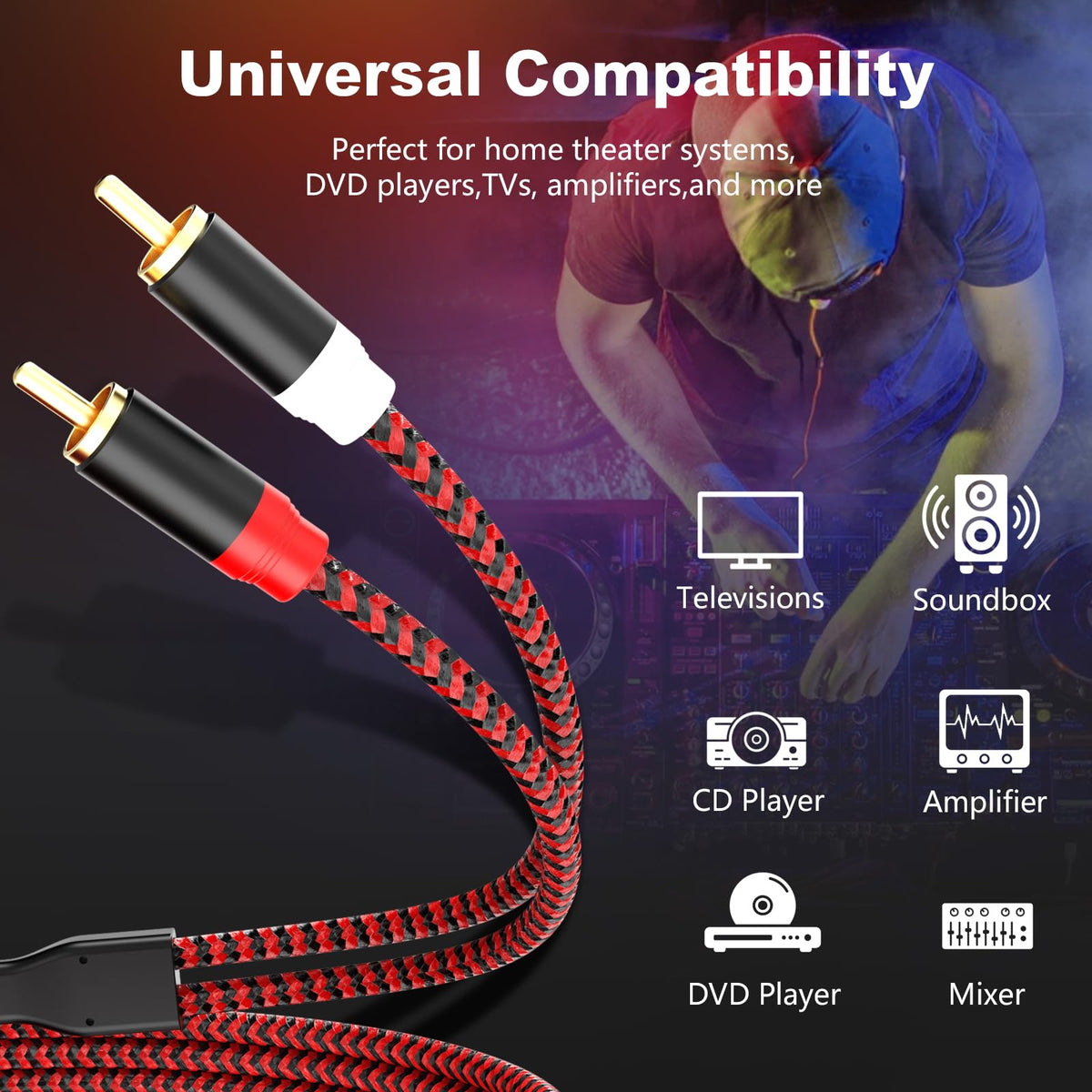 Jelly Tang cable connected in a home theater, improving clean audio connections