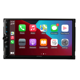 Jensen CAR723W 7-inch display showing CarPlay interface for hands-free navigation.