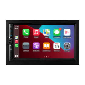 Jensen CAR723W wireless Apple CarPlay screen in action with music and calls.