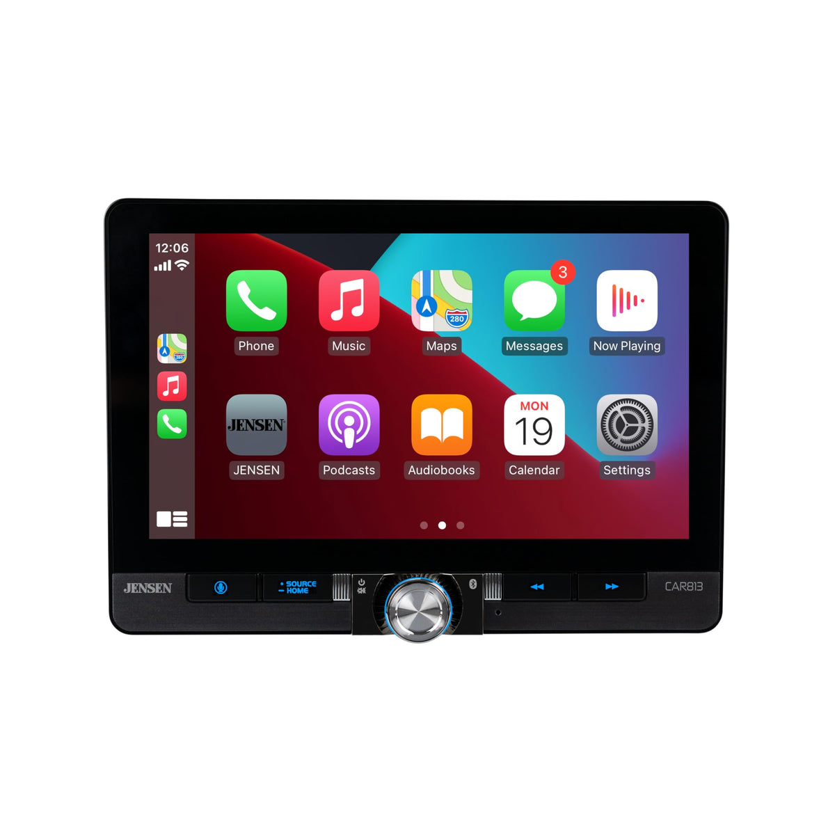 Jensen CAR813 8-inch display viewed from the driver seat for easy navigation.