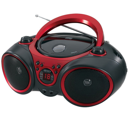 Jensen CD-490 front view showing CD tray, LED display and speakers for easy playback
