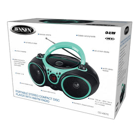 Jensen CD-490 next to C batteries demonstrating battery power option and scale