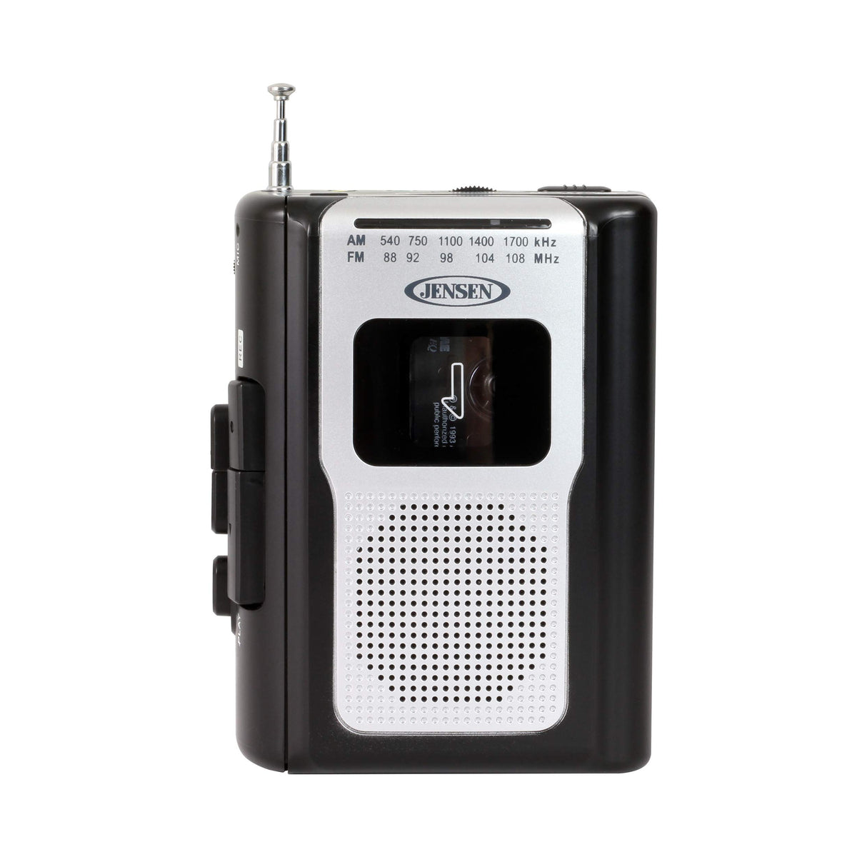 Jensen CR-100 front view demonstrates portable retro radio and cassette player for on-the-go listening